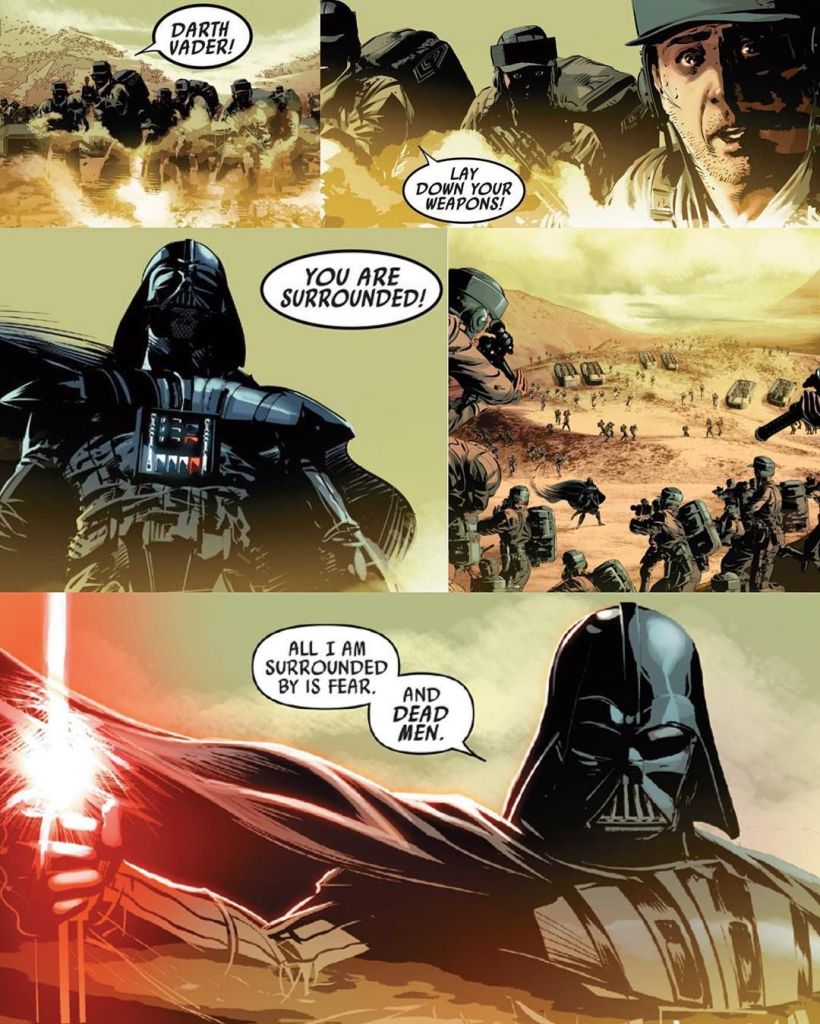 Darth Vader rodeado de hombres muertos
