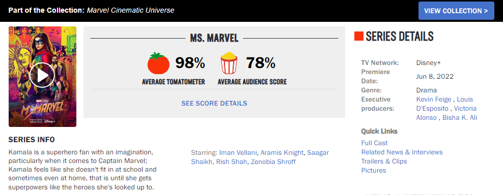 Ms Marvel el mejor producto del MCU según Rotten Tomatoes