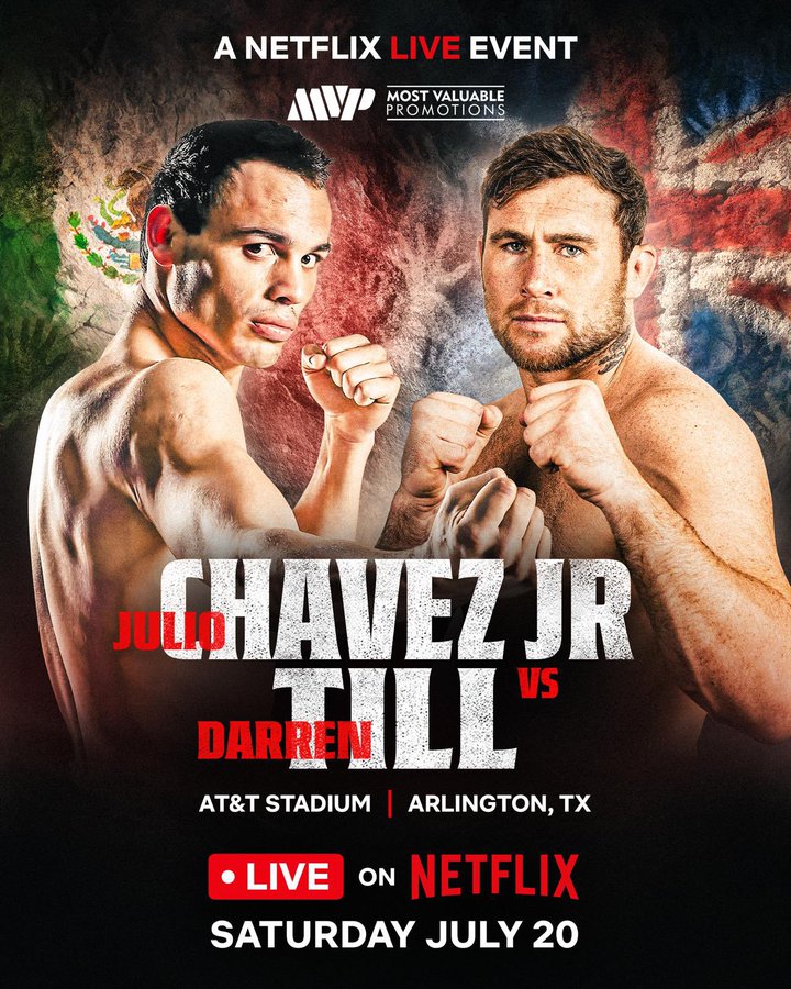 Netflix y MVP anuncian la pelea entre el ex campeón mundial de peso mediano de la WBC, Julio Cesar Chavez Jr. VS la estrella británica de la UFC Darren Till que se transmitirá en exclusiva por Netflix el sábado 20 de&nbsp;julio